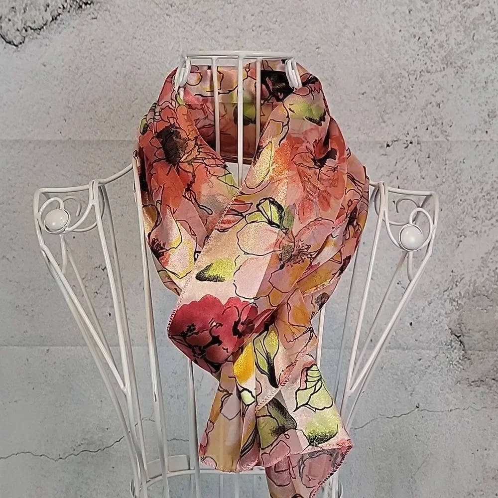 Unbranded spring floral blossom scarf multicolored pinks and oranges